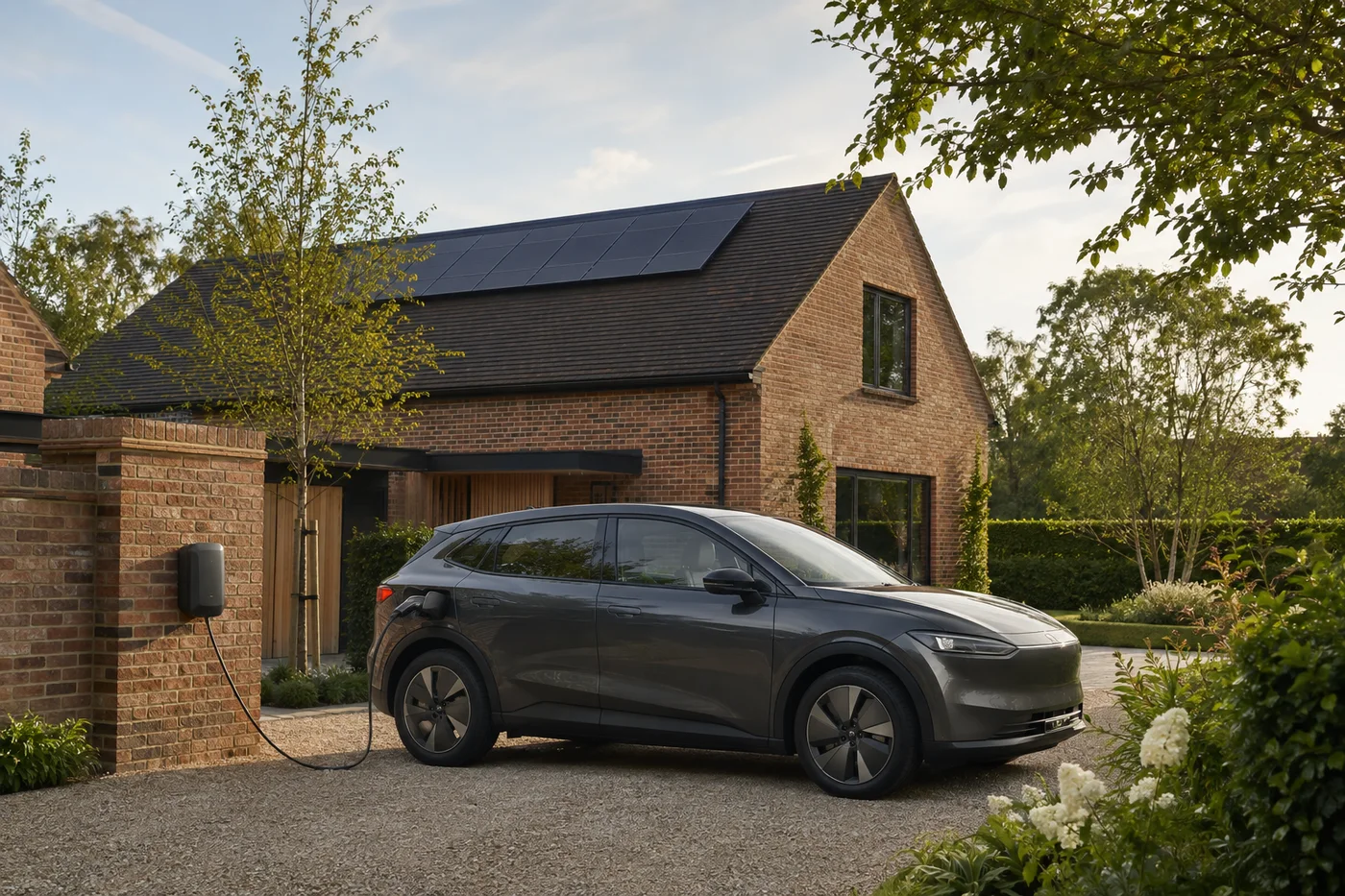 Electric car charging on a private driveway